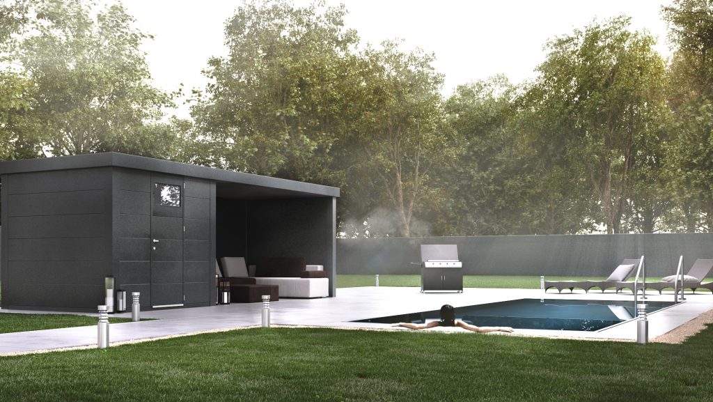 Caseta de jardín antracita 3,65m² + kit de cimentación - JOBU